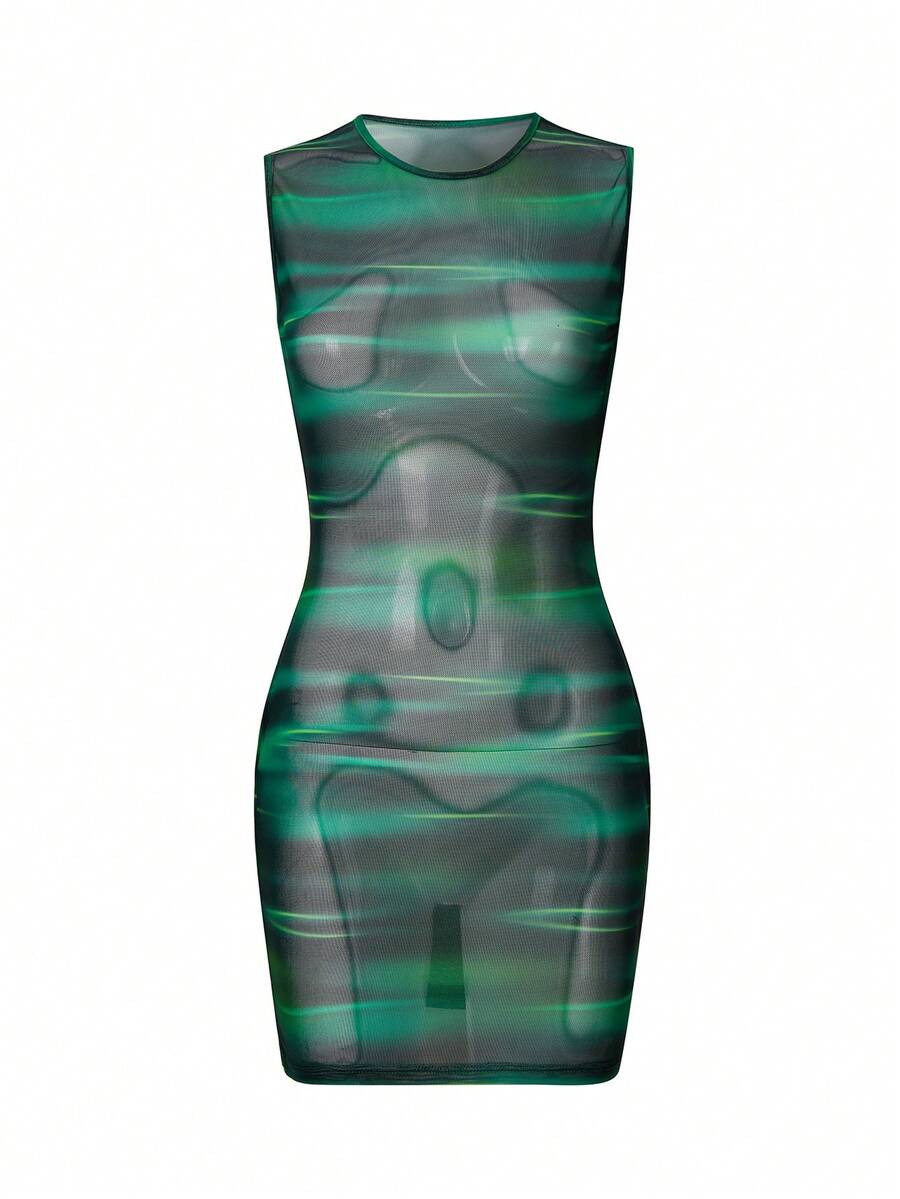 Body Heat Map Print Mesh Bodycon Dress