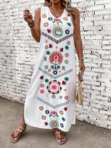 Breezaya Kích thước lớn Cổ chữ V In Đầm - Nhiều màu - Xem 3