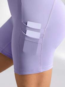 Lifespree Women's Wide-Waistband Side Pocket Sports Shorts With Phone Pocket - Mauve Purple - View 4