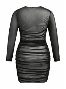 SHEIN Unity Kích thước lớn Quần bó Lưới Đầm tiệc rượu Với Xếp - trắng - Xem 2