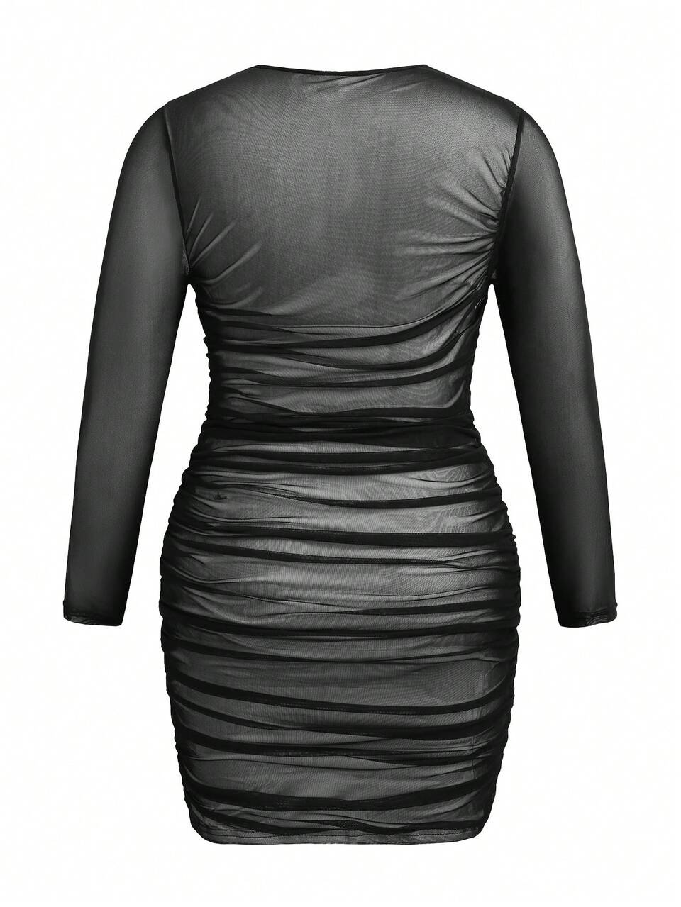 Plus Size Bodycon Mesh Cocktail Dress With Pleats