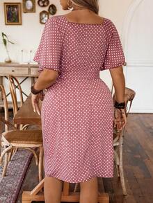 Celure Của phụ nữ Kích thước lớn Chấm bi Váy có thắt lưng - Hồng - Xem 2