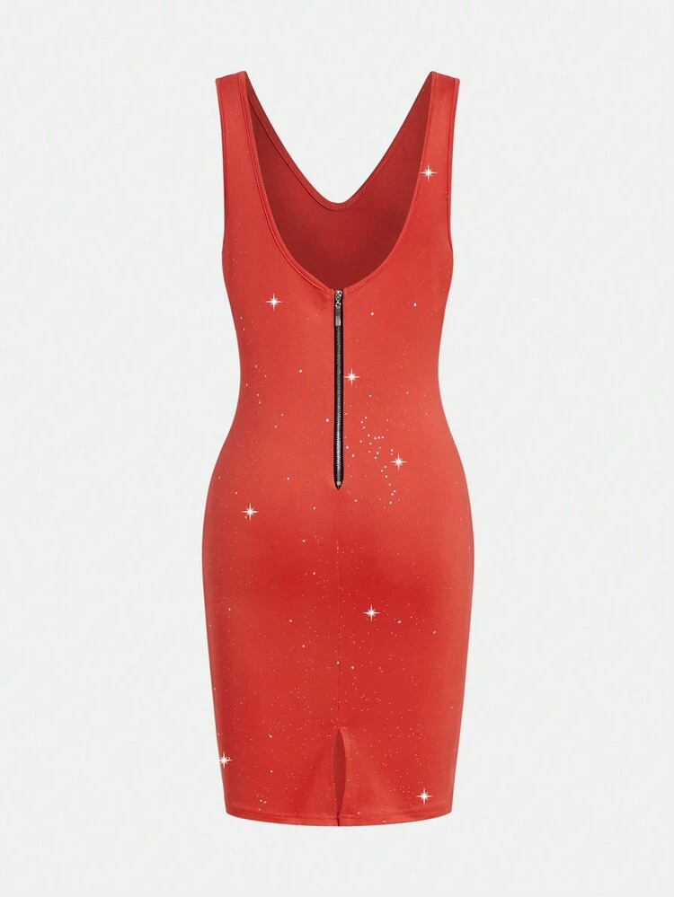 Women's V Neck Back Zipper Sleeveless Dress
