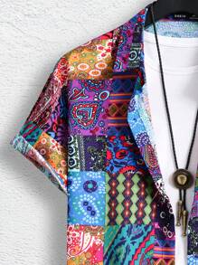 Manfinity RSRT Men'S Printed Short Sleeve Shirt And Shorts Set , Graphic , Vacation , Husband , Colorful , Casual - Purple - View 4