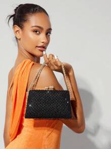 SHEIN SXY 奢華,優雅,閃爍華麗的鑽石裝飾黑色晚宴手拿包,適用於派對,舞會,約會,生日 - 黑色 - 查看 7