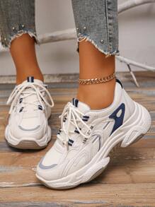 2025 年秋季女士“厚底运动鞋”可让您看起来更苗条。2024 年新款软皮革和网眼设计、多功能、运动型运动鞋。 - 灰色 - 查看 4