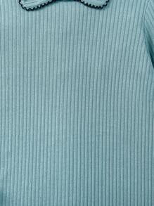 Young Girls' Long Sleeve T-Shirt With Color Block And Bow Detailing On Front - Blue - View 6