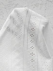 EMERY ROSE V-Neck Hollow Out Embroidery Decor Sleeveless Top With Front Middle Button Decoration - White - View 6