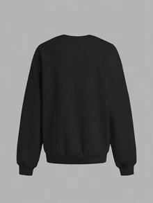 SHEIN EZwear Women'S Letter Print Crew Neck Sweatshirt - Black - View 2