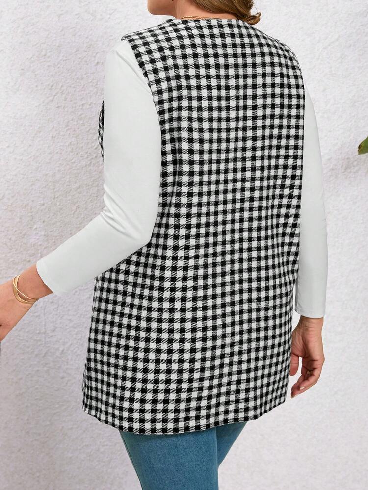 Women'S Plus Size Plaid Open Front Vest Coat
