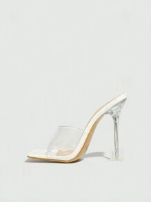 Women's Open Toe Transparent Heel High Heels, Breathable Summer Mules