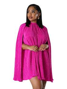 Của phụ nữ Màu thuần Áo choàng Tay áo Đầm - Màu Hồng Tươi - Xem 4