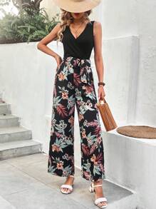 SHEIN Frenchy 女士無袖植物印花連體褲 - 彩色 - 查看 4