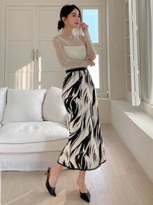 Dazy Designer Women's Full Printed Long Fish Tail Skirt Work Women Clothes Fall Skirts - Multicolor - View 6