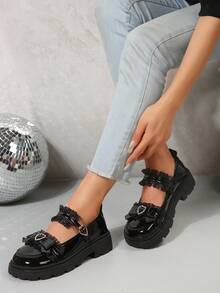 2024新款黑色瑪莉珍風格鞋子,蝴蝶結和厚底,萬用款式 - 黑色 - 查看 2