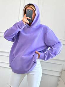 RueChic Của phụ nữ áo có mũ Lông cừu Áo nỉ Với In thư - Màu tím - Xem 2