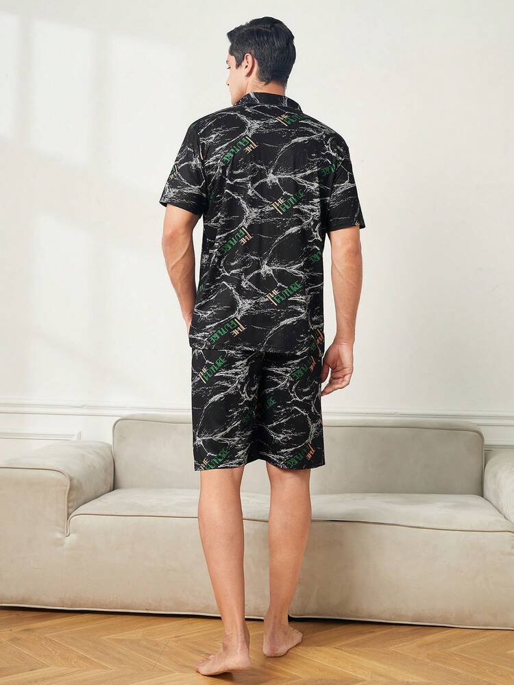Men'S Short Sleeve Top And Shorts Set, Home Wear