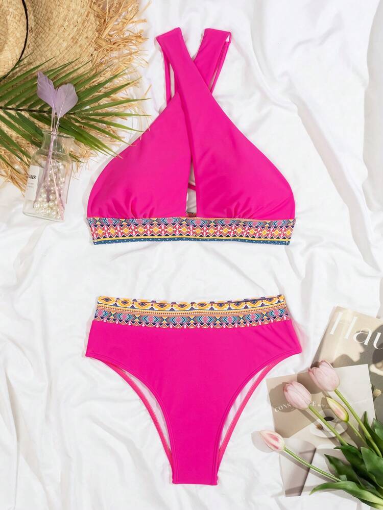 Women's Geometric Criss Cross Strap Bikini Set Summer Beach