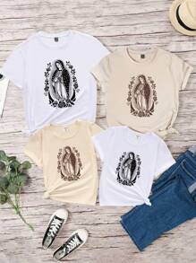 4pcs Tween Boy Casual Christian Holy Print Short Sleeve T-Shirt, Family Matching Outfits Mommy And Me (4 Pieces Are Sold Separately) - White - View 3