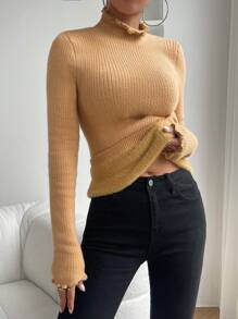 SHEIN Frenchy Áo len lót nhiệt cổ đứng cho nữ - Lạc đà - Xem 8