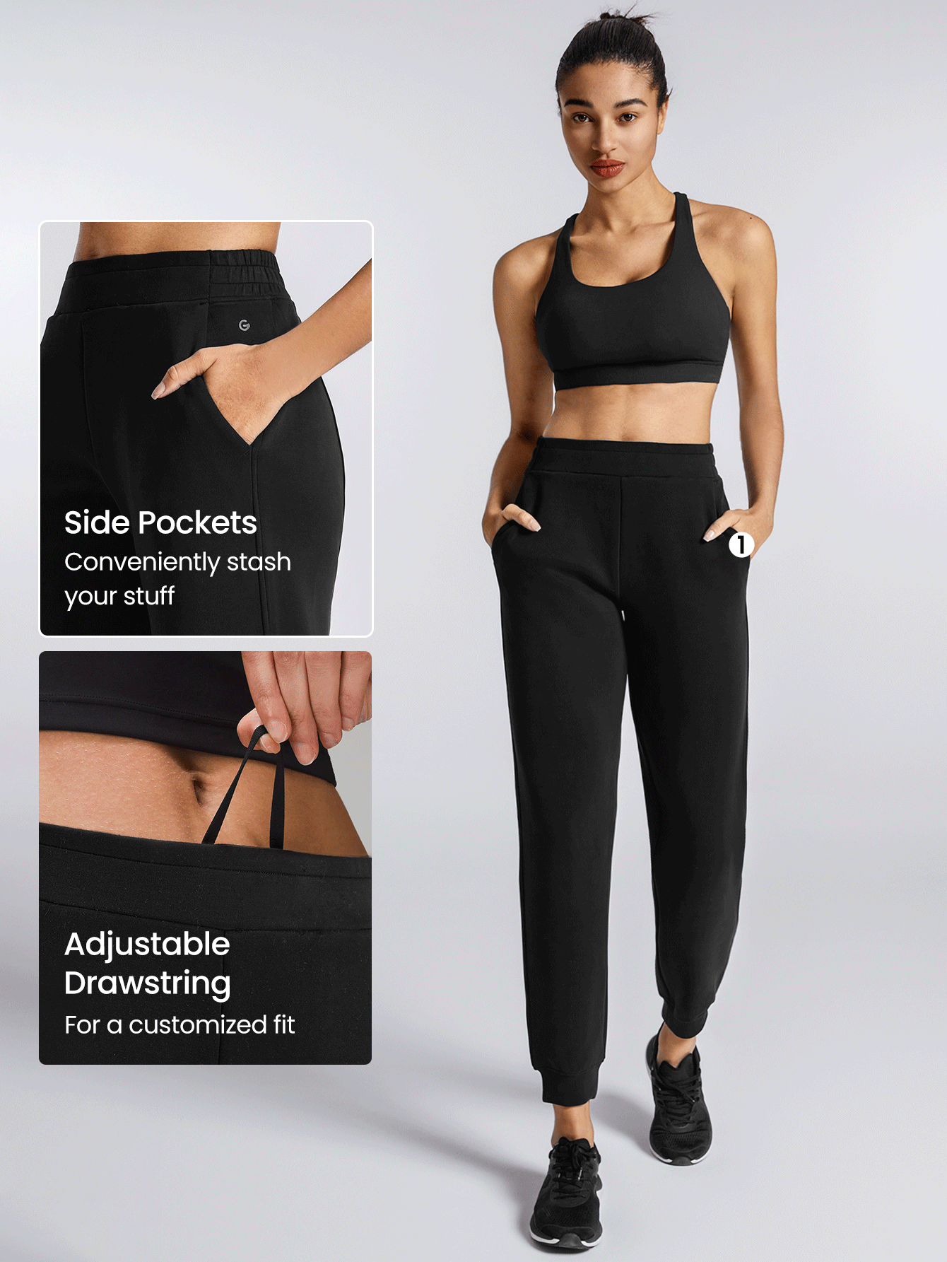 GLOWMODE Modal Adjustable Drawstring Regular Fit Pocket Joggers Daily Lounge   Spring Summer - Black - View 4