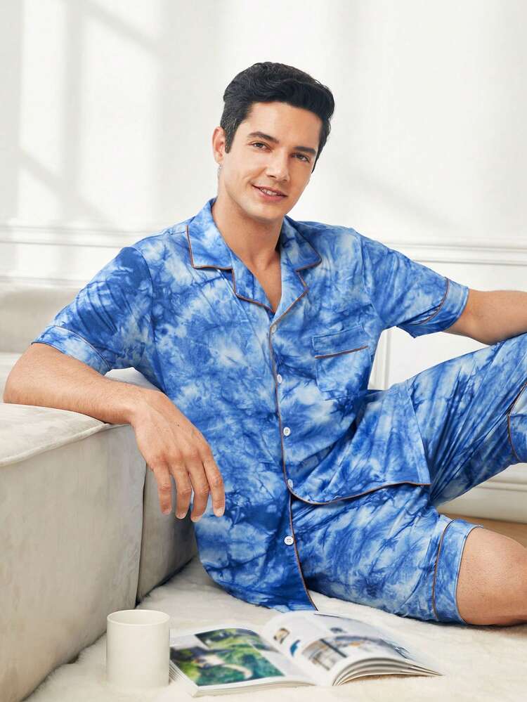 Men's Tie Dye Contrast Trim Homewear Set