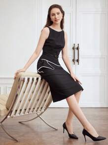 MOTF PREMIUM WOVEN WOMEN'S CONTRAST LACE HEM DRESS - Black - View 5