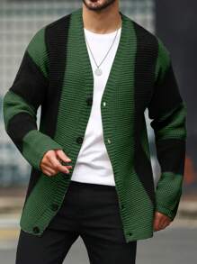 男士色塊釦扣開衫衫 - 彩色 - 查看 3