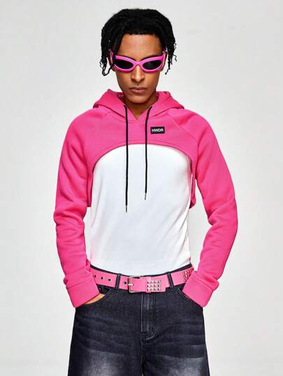 Street Life Sudadera con capucha de forro polar para hombre con parche con letra, diseño asimétrico, con cordón