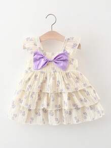 SHEIN Vintaside Kids Lato Nowo narodzona dziewczynka Bez Rękawów Wzór w kwiaty Sukienki , Kraj Styl - Wielokolorowe - Zobacz 2