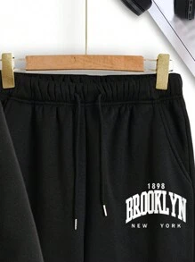 男裝大尺碼字母印花連帽衫和褲裝套裝 - 黑色 - 查看 3