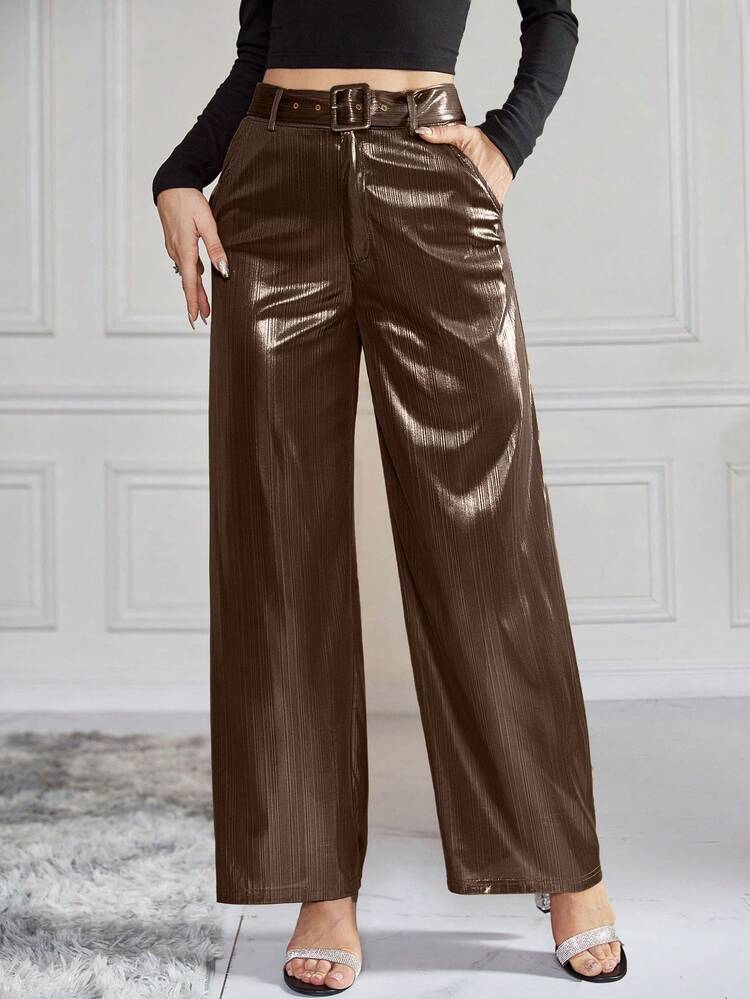 Women's Plain Metallic Textured Pants