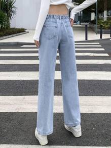 Teen Girls' Vintage Street Ripped Wide Leg Jeans, Basic And Relaxed Fitting - Light Wash - View 3