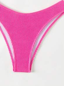 Women's Pink Ruffle Trim Bikini Set, Beach Outfit Bathing Suit Summer - Hot Pink - View 5