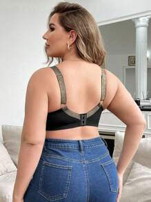 Plus Size Women's Wide Strap Wireless Bra - Black - View 2