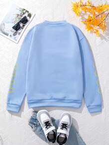 Teen Girls' Expression & Letter Printed Fleece Sweatshirt - Blue - View 2