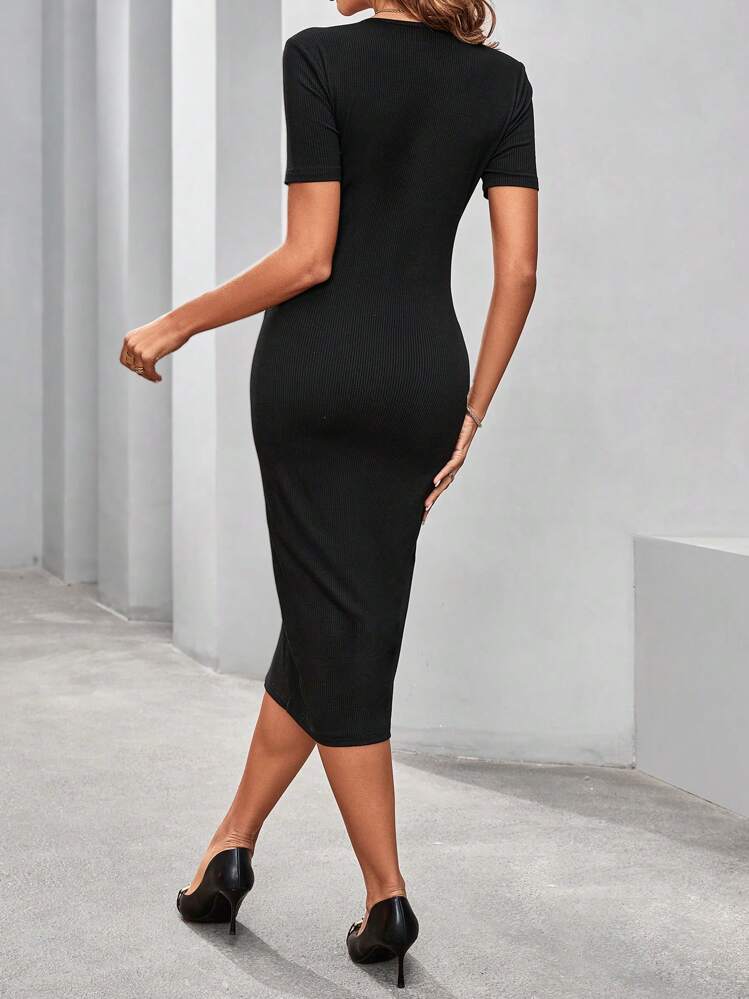 shein black dress with slit Long Sexy Off Shoulder Party Dress Women High Slit Bodycon Shein Dress –  Bean Hill Shop main image 0