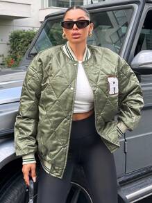 EURMUSE Thư được vá Sọc trang trí Thả vai Áo khoác Quilted - màu xanh lá - Xem 1