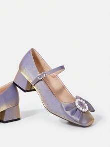 女式時尚方頭高跟鞋 - 淺藍色 - 查看 4