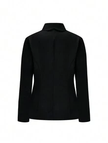 SHEIN Clasi 女款大尺碼連結裝飾青果領西裝外套 - 黑色 - 查看 2