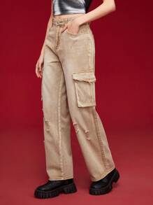 Manfinity VCAY Men'S Regular Fit High-Waist Loose Straight Jeans Without Stretch, 1pc