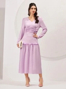 Modelyn Women'S V-Neck Long Sleeve Dress Fall Cloth For Women - Mauve Purple - View 8