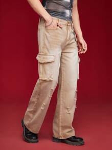 Manfinity VCAY Men'S Regular Fit High-Waist Loose Straight Jeans Without Stretch, 1pc