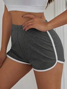 SHEIN LUNE 彈性腰帶荷葉邊短褲 - 深灰色 - 查看 4