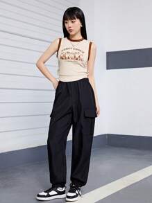 狗狗印花束口褶邊背心和翻蓋口袋貨褲 - 彩色 - 查看 5