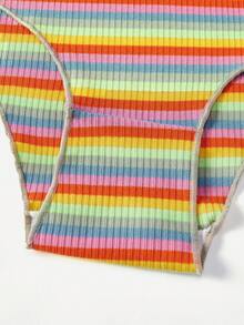 Women'S Striped And Letter Printed Weave Band Triangle Panties - Multicolor - View 3