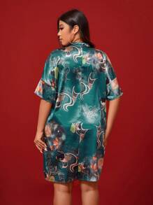 SHEIN Clasi 大碼旗袍領蝙蝠袖連衣裙 - 綠色 - 查看 2
