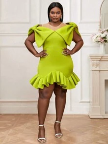 Đầm mini ôm vừa vặn có nơ trang trí cho nữ - Màu xanh chanh - Xem 3