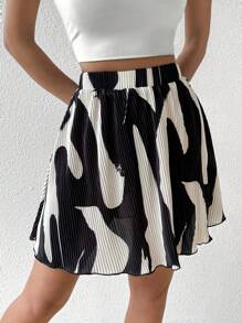 Chiquease Printed Texture Elastic Waist Skirt - Black and White - View 4