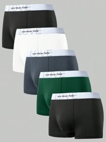 男士字母腰帶平口短褲（5件裝） - 彩色 - 查看 4